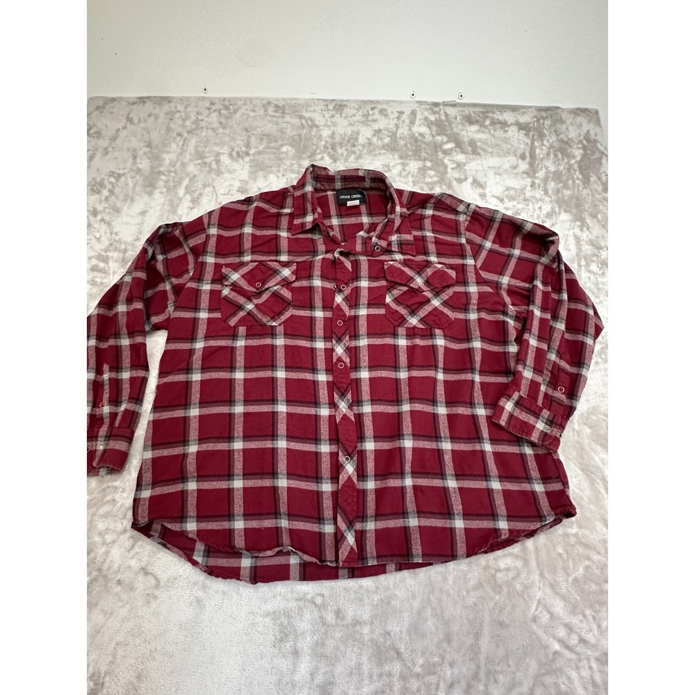 Stone Creek Mens Flannel Shirt Size XXL Red Plaid Long Sleeve Snap Buttons EUC